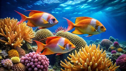 Colorful Tropical Fish Swimming Among Vibrant Coral Reef Underwater