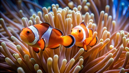 Colorful Clownfish Swimming Among Vibrant Sea Anemone Tentacles