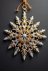 Elegant gold and white snowflake ornament, intricate details, metallic, background