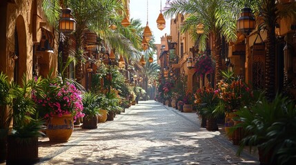 Naklejka premium Sun-Drenched Arabian Alleyway: A Stroll Through Exotic Charm