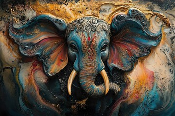 A beautifully designed and colorful depiction of an elephant head