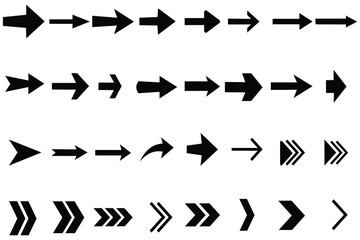 Set of arrow icons. Collection of different arrow set vector design.  Set of arrow outline. Arrows for web design. Cursor outline. Different shape and size pointer set. Arrows icon.