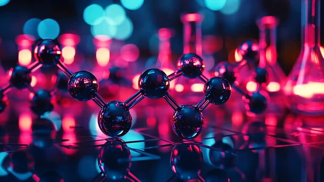 Laboratory Research With Molecular Structures and Colorful Lighting Generative AI