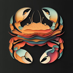 Paper Cut Style Crab Illustration