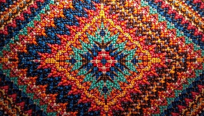 Intricate geometric textile print on faded fabric background, backdrop, retro, floral