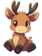 Fototapeta premium Cute chibi moose, simple flat cartoon illustration graphic sticker design on white background. 
