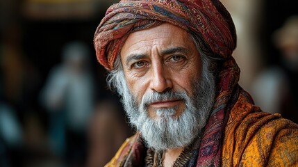 Portrait of a Dignified Older Man in Traditional Headwear