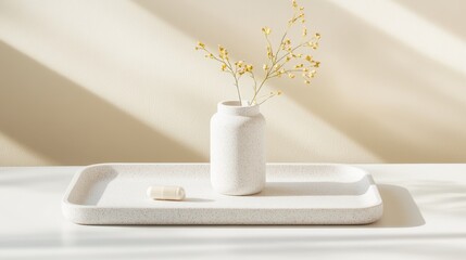 Appetite control Style. Minimalist decor with a vase and flowers on a tray.