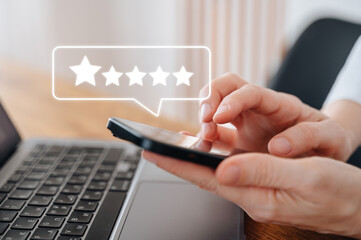 A digital customer satisfaction survey with a five-star rating system, online feedback
