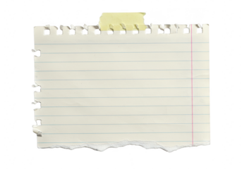 A piece of lined notebook paper with torn bottom and top edges isolated on transparent background