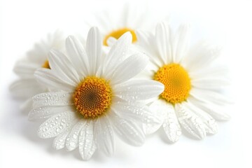 Fototapeta premium Close-up of fresh white daisies with dew drops highlighting natural beauty