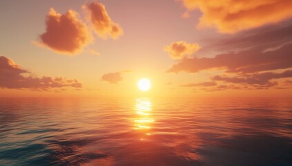 Fototapeta premium Sunset over calm ocean, vibrant clouds