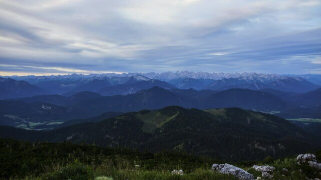 Mountain sunrise at Benediktenwand mountain in Bavaria, Germany, time lapse, 4K  