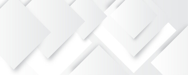 White abstract square pattern on banner design. Modern and minimal concept white and gray abstract geometric background. Vector abstract elegant with copy space template design.
