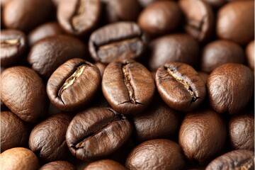 Naklejka premium Roasted coffee beans forming a textured background for cafe and coffee lovers