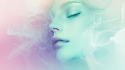 Woman's Profile with Eyes Closed and Soft Colored Smoke Aesthetic