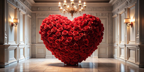 Rotes Herz aus Rosen in einem Raum Romantische und Elegante Dekoration