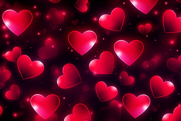 Red glowing hearts on black, abstract background