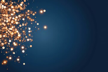 Golden glittering particles falling on dark blue background