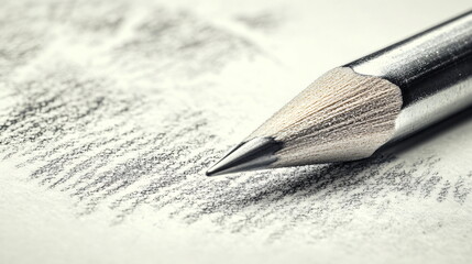 Black sketch pencil lying on white paper. Pencil strokes on white background. Art concept for banner, greeting card, creative projects