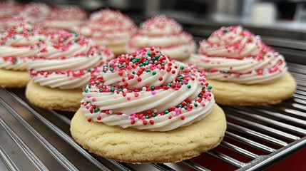Christmas sugar cookies decorated with frosting and sprinkles