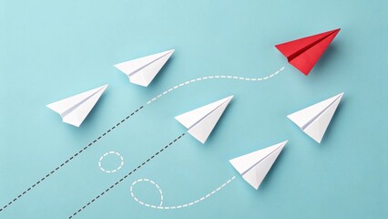 leading the way: a red paper airplane charting a new course