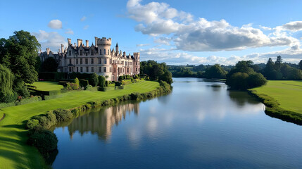 Picturesque Warwick Castle on a Sunny Day with River Reflection