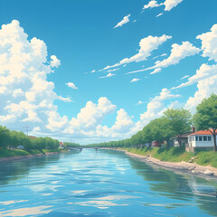 River vllage hone sky clouds beuty