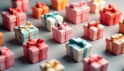 Charming miniature gift boxes, scattered pattern, festive, joyful, happy