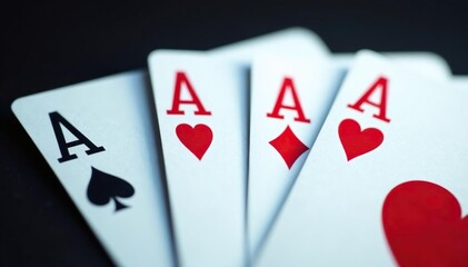 Close-up of four aces, each showing a different suit, forming a square , background, diamonds