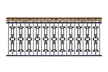 Wrought iron balcony facade. C.