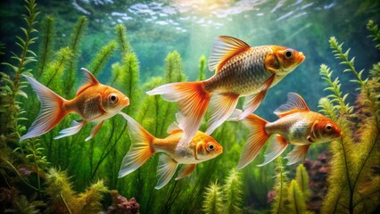 Fototapeta premium Vibrant Goldfish Swimming Gracefully in a Lush Underwater Habitat