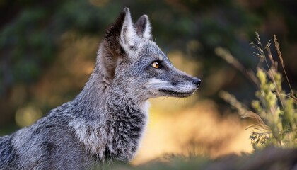 Fototapeta premium beautiful gray fox observing its surroundings in a natural habitat during daylight hours