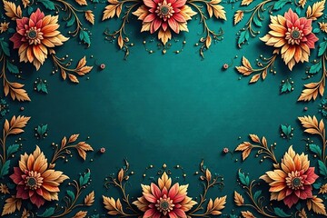 Intricate paisley floral damask design in deep teal , texture, luxury