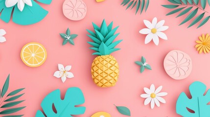 Pineapple fruit pattern on a vibrant pastel background, modern and stylish tropical concept.