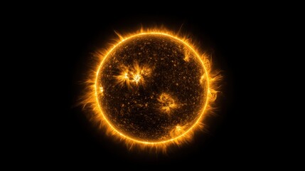 Radiant golden sun with detailed corona against a deep black space background.