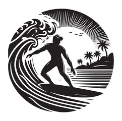 Surfing Icons and Silhouettes vector illustration.