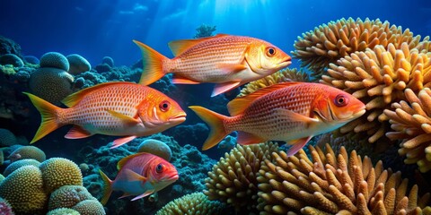 Fototapeta premium Colorful Tropical Fish Swimming Among Vibrant Coral Reef