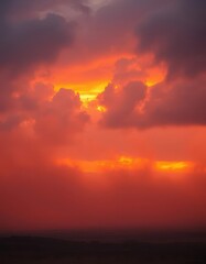 Naklejka premium Orange dust storm at twilight, grey clouds loom , sand, sunset