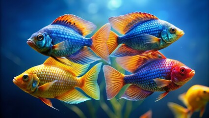 Fototapeta premium Colorful Tropical Fish Swimming in Clear Blue Water Aquarium