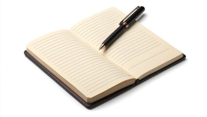 Open notebook with pen ready for writing