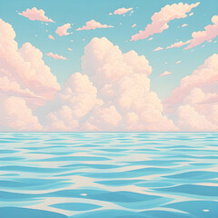 Vector Sea ocean clouds summer beach