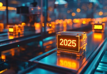 Futuristic 2025 display on automated production line
