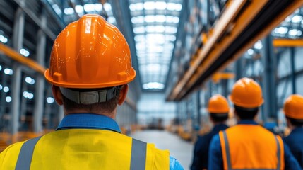 Overhead crane inspection Concept, Engineers Inspecting an Industrial Overhead Crane in a Modern Warehouse Setting