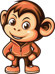 Cheerful Cartoon Monkey in Orange Hoodie &ndash; Playful Children's Character Illustration