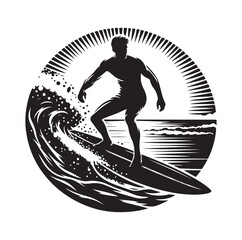 Surfing Icons and Silhouettes vector illustration.