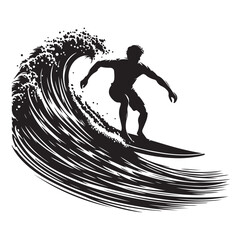 Surfing Icons and Silhouettes vector illustration.