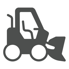 Tractor with bucket solid icon, making road concept. Vector graphics. Motor tractor vehicle, heavy transport sign on white background, glyph style icon for mobile or web design.