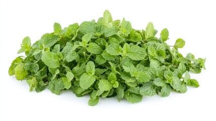 Obraz premium Fresh Green Mint Pile Isolated on White Background for Culinary Use