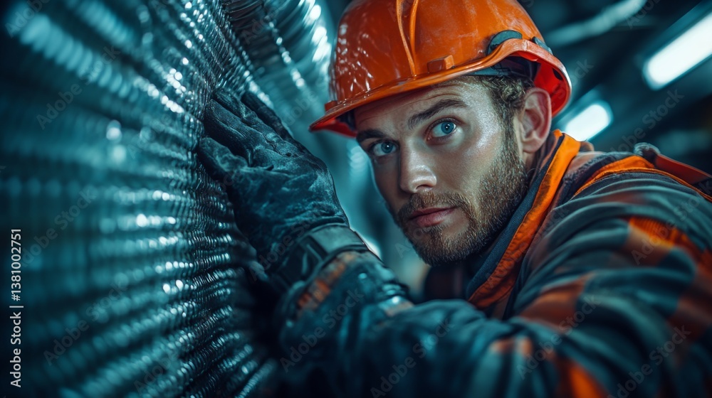 Poster Worker focused on excavation in a mining operation, highlighting the use of safety gear during mineral extraction and processing. The environment showcases infrastructure for efficient operations.